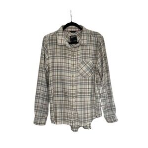 Marmot Mens XL Plaid Button Up Shirt Cream Brown Long Sleeve Super Soft Outdoor